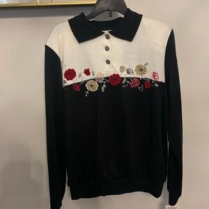 NWT VTG Alfred Dunner Women’s Sm. Long Sleeve Floral Knit Sweater Shoulder Pads